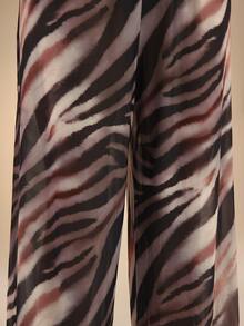 Dancing Leopard Brown Zebra Print Wide Leg Pants, Holiday/Vacation Wear - Brown - View 4