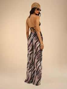 Dancing Leopard Brown Zebra Print Wide Leg Pants, Holiday/Vacation Wear - Brown - View 2