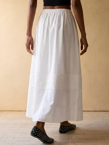Rouah Women's Pleated Maxi Skirt For Vacation - Summer Skirt, White Summer Skirt, White Maxi Skirt For Summer, Cotton Maxi Skirt - White - View 2