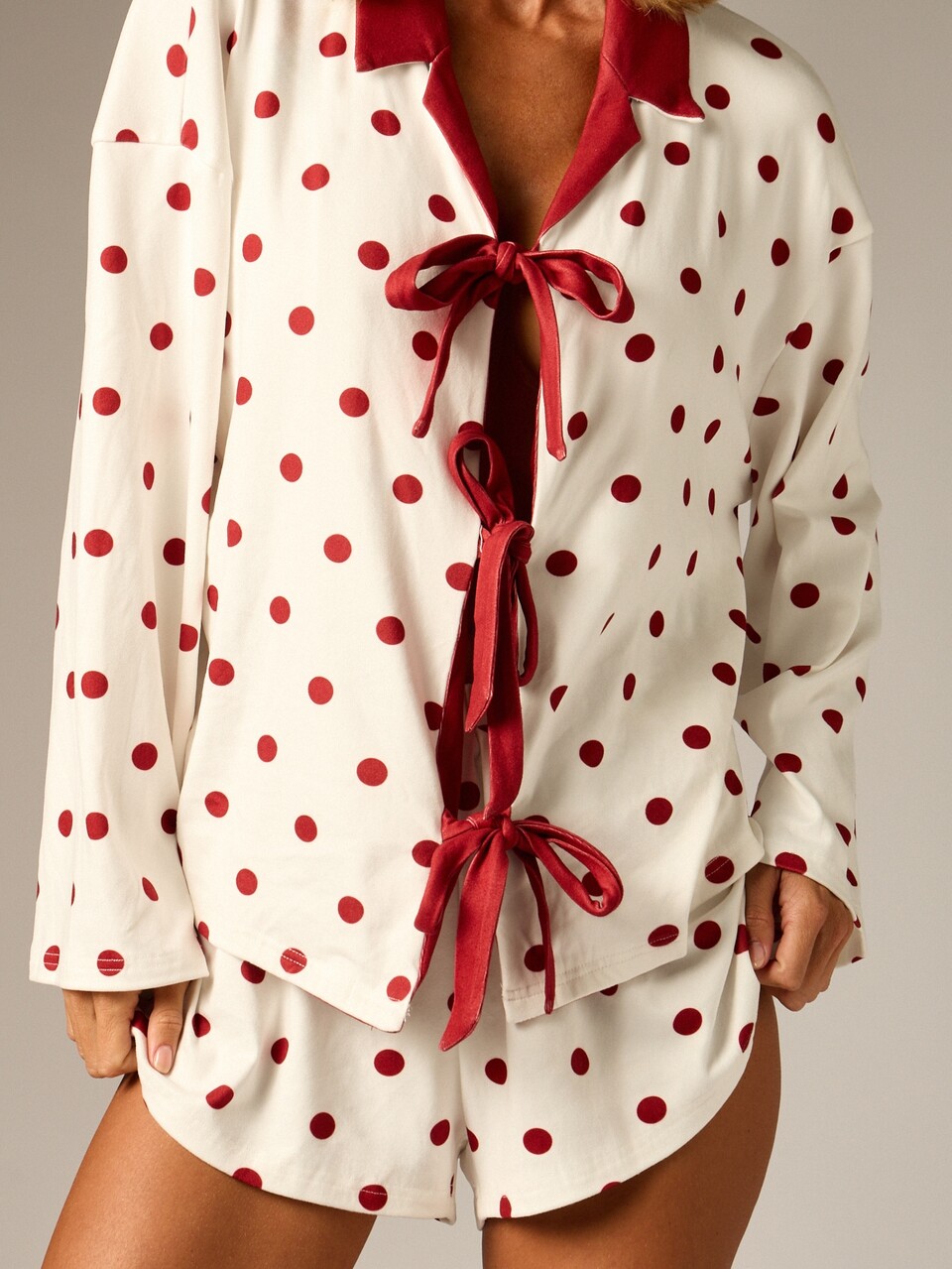 AiiRZ Polka Dot Tie-Front Shirt And Shorts Set