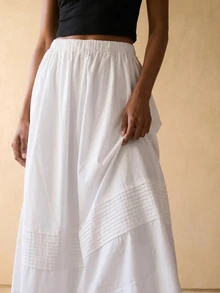 Rouah Women's Pleated Maxi Skirt For Vacation - Summer Skirt, White Summer Skirt, White Maxi Skirt For Summer, Cotton Maxi Skirt - White - View 4