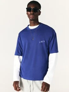SUMWON Oversized Crew Neck Short Sleeve T-Shirt With Back Logo Graphic And Chest Print Casual Streetwear Top - Blue - View 4