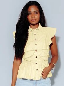 Pimkie Edition Women's Solid Color Casual Versatile Daily Wear Shirt - Yellow - View 5