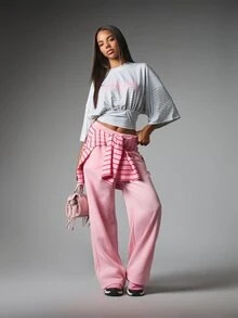 Missguided x Playboy 條紋寬鬆短版上衣，彈性下擺、圓領、袖長至肘部、字母標誌印花，春夏節慶款 - 彩色 - 查看 4