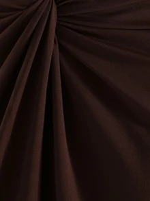 KSTM Twist Knot Ruched Midi Skirt High Waist Draped Wrap Style Elegant Party Evening Fall Winter Occasion Skirt - Brown - View 6