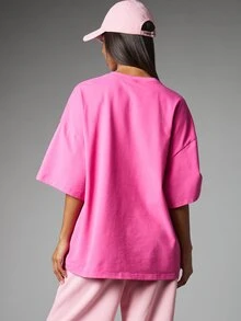Missguided x Playboy Kaos Lengan Pendek Kerah Bulat Ukuran Besar dengan Detail Logo, Potongan Longgar dan Santai, Atasan Kasual Musim Panas - Berwarna merah muda - View 3