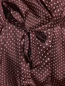 KSTM Satin Polka Dot Wrap Robe Mini Length Long Bell Sleeve Belted Kimono Style Loungewear With Lace Trim Cuffs Holiday Gift - Multicolor - View 6
