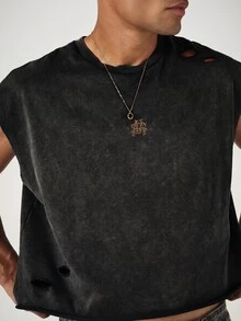 SUMWON Oversized Sleeveless Muscle Tank Top With Western Cowboy Graphic Print, Raw Cut Distressed Hem, Vintage Acid Wash Summer Festival Vest - Black - View 6