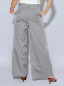 Pimkie Edition Women's Solid Color Asymmetrical Design Wide Leg Loose Casual Long Pants - Grey - View 2