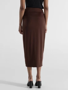KSTM Twist Knot Ruched Midi Skirt High Waist Draped Wrap Style Elegant Party Evening Fall Winter Occasion Skirt - Brown - View 4