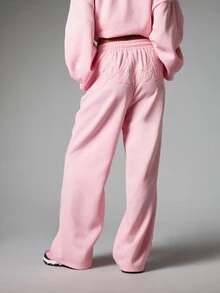 Missguided x Playboy Embroidered Script Logo Wide Leg Sweatpants High Rise Elastic Waist Casual Fleece Jogger Trousers Spring Loungewear - Pink - View 1