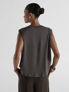 KSTM Oversized Sleeveless Crew Neck Crop Tank Top Boxy Fit Solid Casual Everyday Essential Summer Wardrobe Staple - Grey - View 5