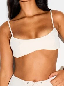 KIZN Scoop Neck Sleeveless Bralette Crop Top With Back Zipper Closure Thin Straps Fitted Summer Festival Style - Apricot - View 5