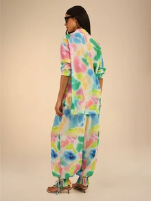 Dancing Leopard Abstract Print Oversized Shirt, Holiday/Vacation Wear - Multicolor - View 2
