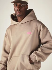 SUMWON Oversized Pullover Hoodie With Bold F*Ck Normal Back Slogan Print And Chest Logo Patch Perfect For Casual Winter Streetwear - Mocha Brown - View 5