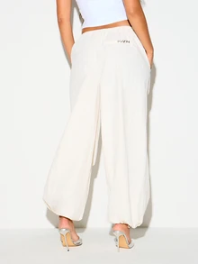 KIZN Wide Leg Parachute Pants With Elastic Waist Side Pockets And Drawstring Ankles Flowy Casual Summer Holiday Trousers - White - View 2