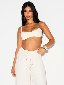 KIZN Scoop Neck Sleeveless Bralette Crop Top With Back Zipper Closure Thin Straps Fitted Summer Festival Style - Apricot - View 1