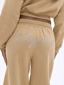 BABYPHAT Oversized Jogger Sweatpants With Rhinestone Logo Detail, Elasticated Drawstring Waist And Relaxed Wide Leg Fit - Beige - View 7