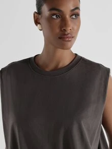 KSTM Oversized Sleeveless Crew Neck Crop Tank Top Boxy Fit Solid Casual Everyday Essential Summer Wardrobe Staple - Grey - View 4