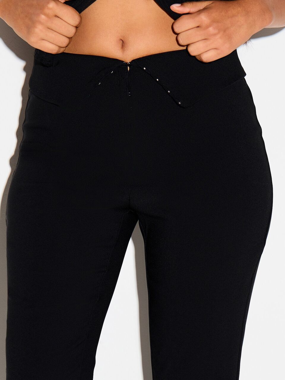 KIZN High Rise Flared Trousers With Rhinestone Waistband