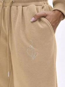 BABYPHAT Oversized Jogger Sweatpants With Rhinestone Logo Detail, Elasticated Drawstring Waist And Relaxed Wide Leg Fit - Beige - View 6