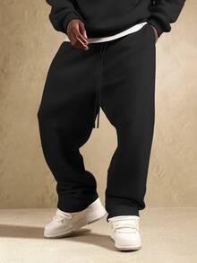 SUMWON Wide Leg Fleece Sweatpants With Drawstring Waist And Side Pockets Relaxed Fit Casual Joggers Fall Winter Everyday Comfort - Black - View 5