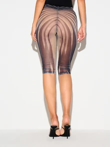 KIZN Mesh See-Through Abstract Print High Rise Cropped Leggings With Swirl Pattern For Summer Festival Season - Brown - View 3