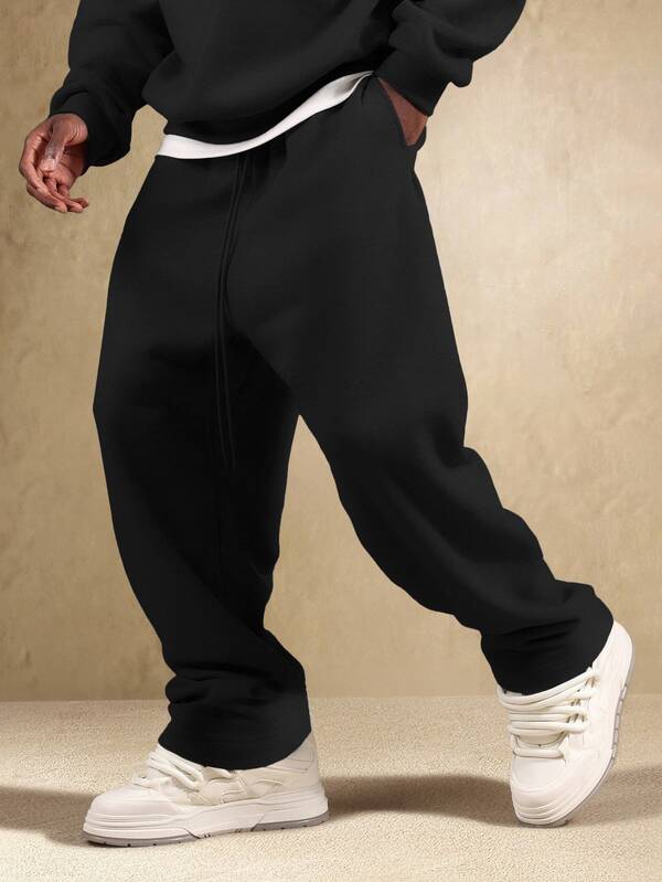 SUMWON Pantalon de jogging en polaire à jambes larges avec taille à cordon de serrage et poches latérales, coupe décontractée, joggeurs décontractés pour l'automne et l'hiver, confort quotidien