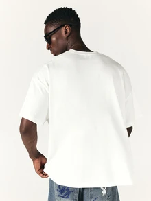 SUMWON Club Oversized Crew Neck Short Sleeve Graphic Logo Print T-Shirt Casual Streetwear Summer Essential - White - View 2