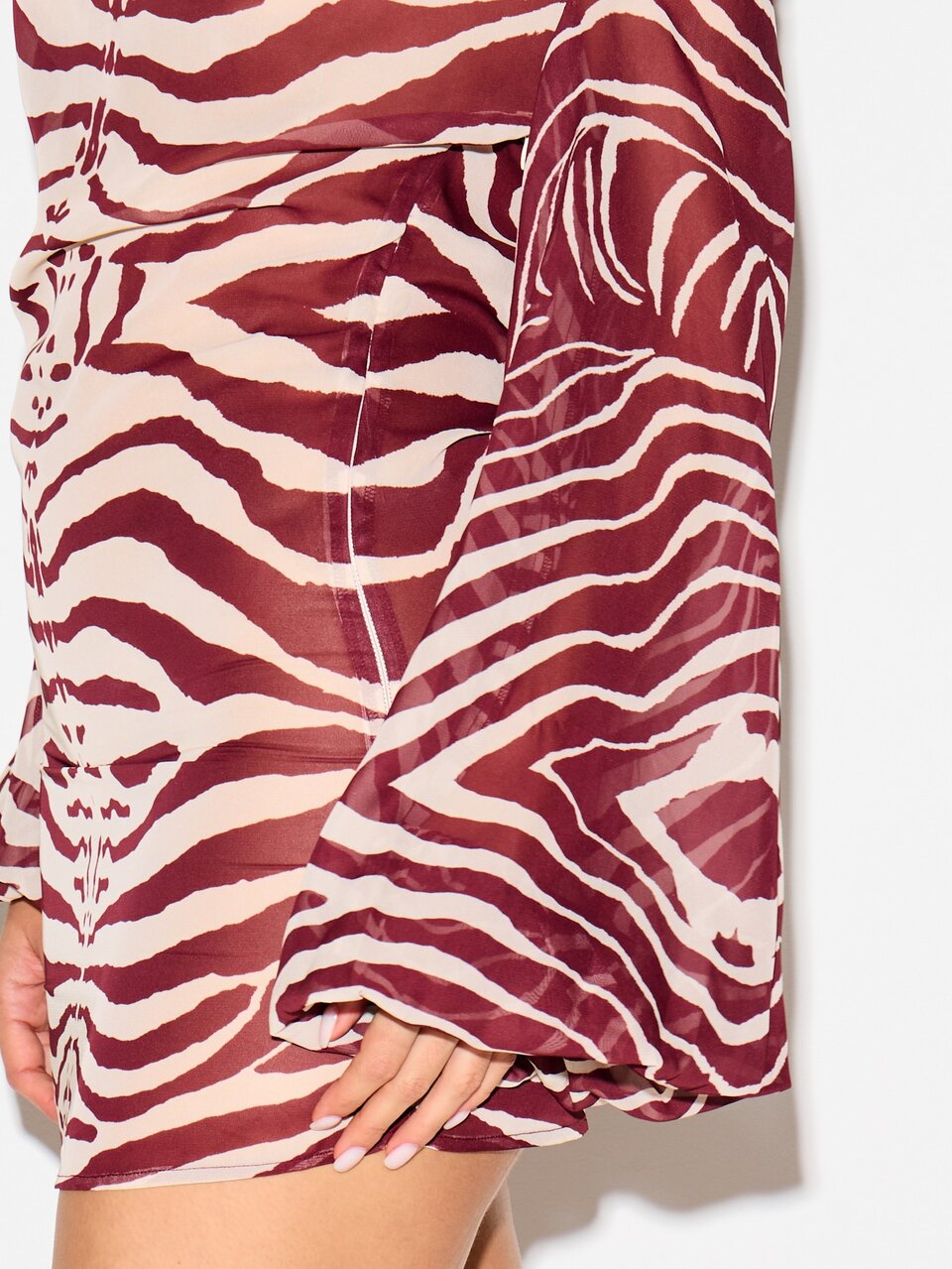 KIZN Zebra Print Chiffon Mini Dress With Bell Sleeves