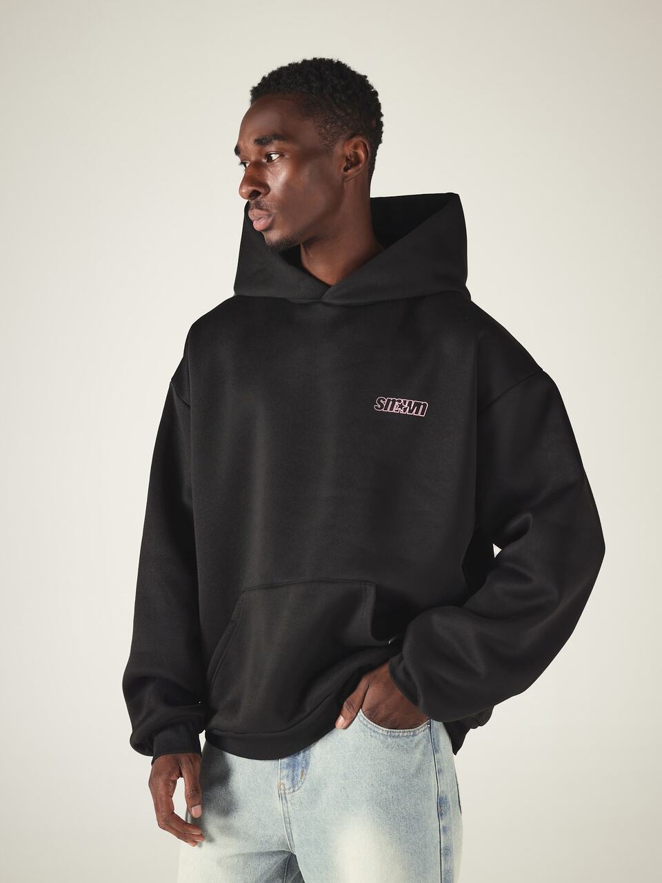 Sweat-shirt à capuche surdimensionné classique avec imprimé logo au dos, poche centrale unique, épaules tombantes, manches longues, pull-over, essentiel pour l'automne et l'hiver