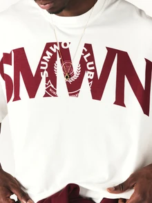 SUMWON Club Oversized Crew Neck Short Sleeve Graphic Logo Print T-Shirt Casual Streetwear Summer Essential - White - View 5