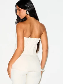 KIZN Structured Strapless Corset Top With Metal Hook And Eye Closure Detail Cut Out Waist Boning Panel Design Party Night Out - Apricot - View 2