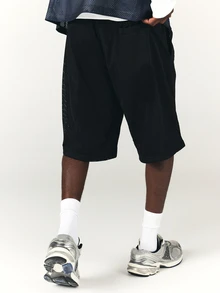 PLAYBOY X SUMWON Bunny Oversized Mesh Basketball Shorts With Large Logo Print Elasticated Waist Knee Length Summer Streetwear - Black - View 2