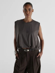 KSTM Oversized Sleeveless Crew Neck Crop Tank Top Boxy Fit Solid Casual Everyday Essential Summer Wardrobe Staple - Grey - View 3