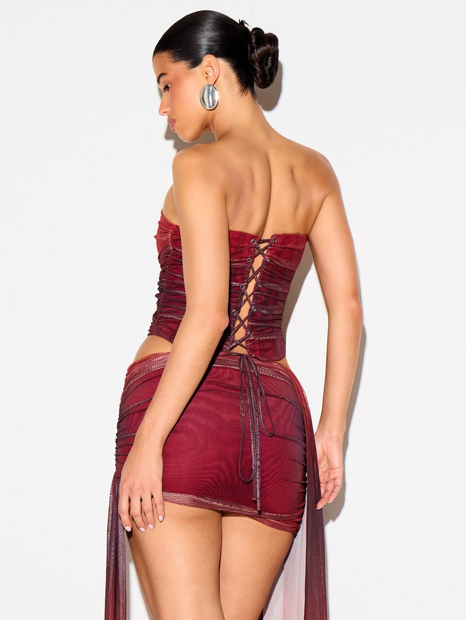 KIZN Strapless Mesh Corset Top With Lace-Up Back