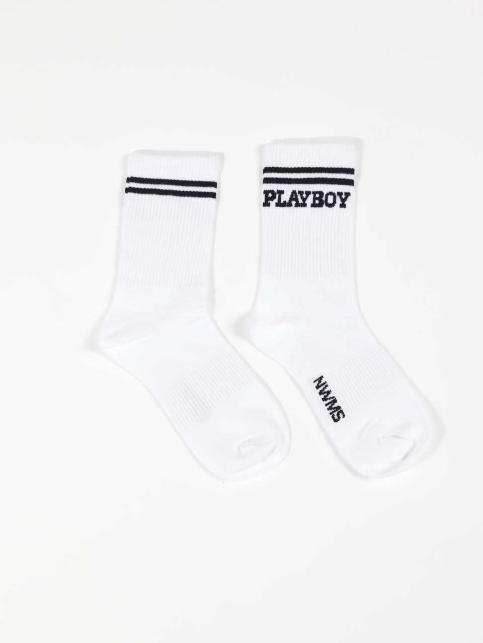 PLAYBOY X SUMWON Calzini grigi con logo, doppie strisce varsity, polsino a costine, stile streetwear retrò casual per uso quotidiano
