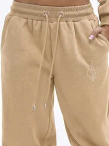 BABYPHAT Oversized Jogger Sweatpants With Rhinestone Logo Detail, Elasticated Drawstring Waist And Relaxed Wide Leg Fit - Beige - View 8