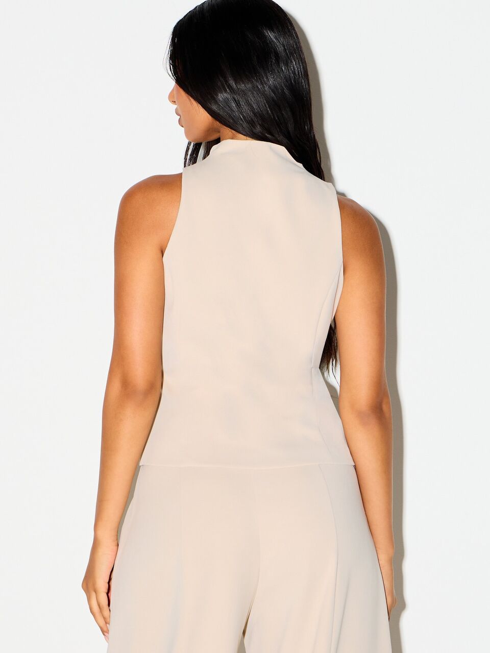 KIZN Plunge Halter Vest With Gold Button Detail