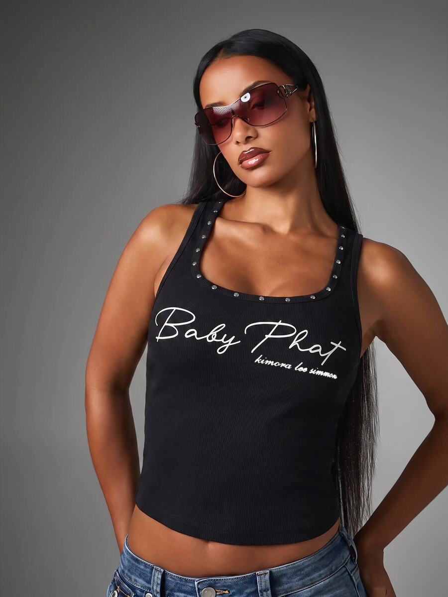 BABYPHAT STUD DETAIL RIB VEST - Black - View 1