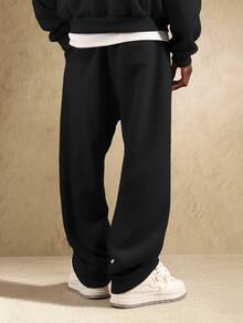 SUMWON Wide Leg Fleece Sweatpants With Drawstring Waist And Side Pockets Relaxed Fit Casual Joggers Fall Winter Everyday Comfort - Black - View 2