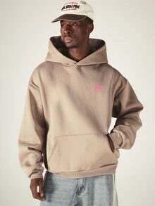 SUMWON Oversized Pullover Hoodie With Bold F*Ck Normal Back Slogan Print And Chest Logo Patch Perfect For Casual Winter Streetwear - Mocha Brown - View 4