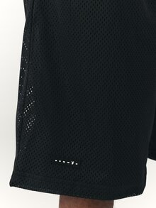 PLAYBOY X SUMWON Bunny Oversized Mesh Basketball Shorts With Large Logo Print Elasticated Waist Knee Length Summer Streetwear - Black - View 7