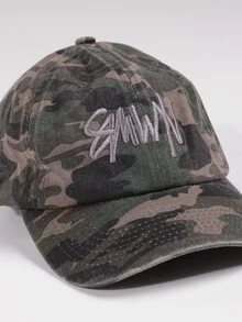 SUMWON Camouflage Dad Hat With Embroidered Logo Script, Adjustable Strap Back Baseball Cap, Washed Camo Streetwear Summer Festival Headwear - Light camouflage - View 4