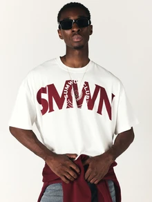 SUMWON Club Oversized Crew Neck Short Sleeve Graphic Logo Print T-Shirt Casual Streetwear Summer Essential - White - View 4