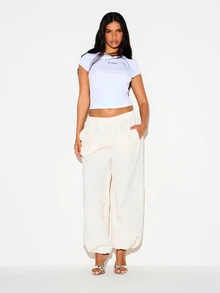 KIZN Wide Leg Parachute Pants With Elastic Waist Side Pockets And Drawstring Ankles Flowy Casual Summer Holiday Trousers - White - View 5