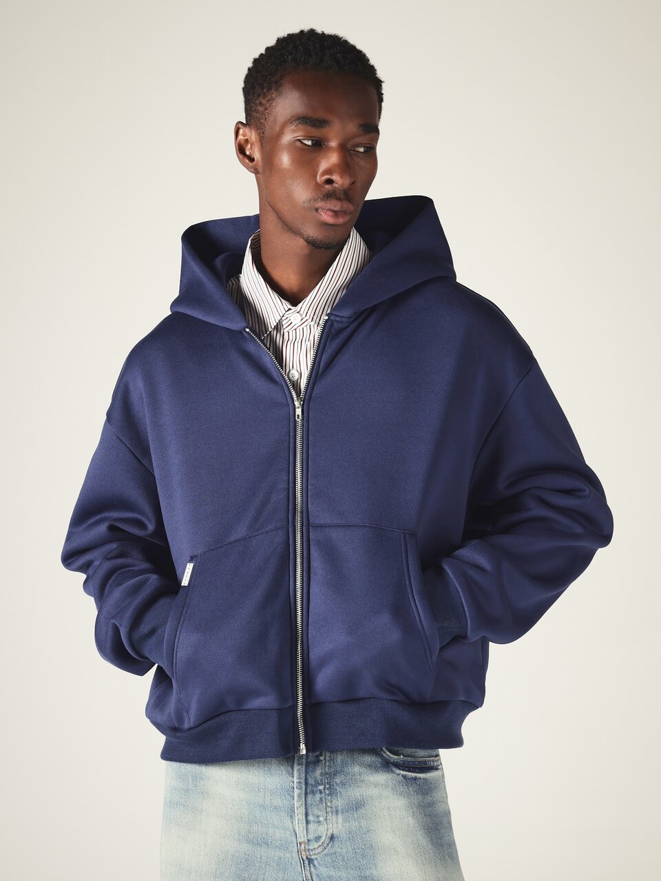 Boxy Fit Club New York Oversized Full-Zip Hoodie With Collegiate Back Graphic Print And Side Pockets For Fall Winter