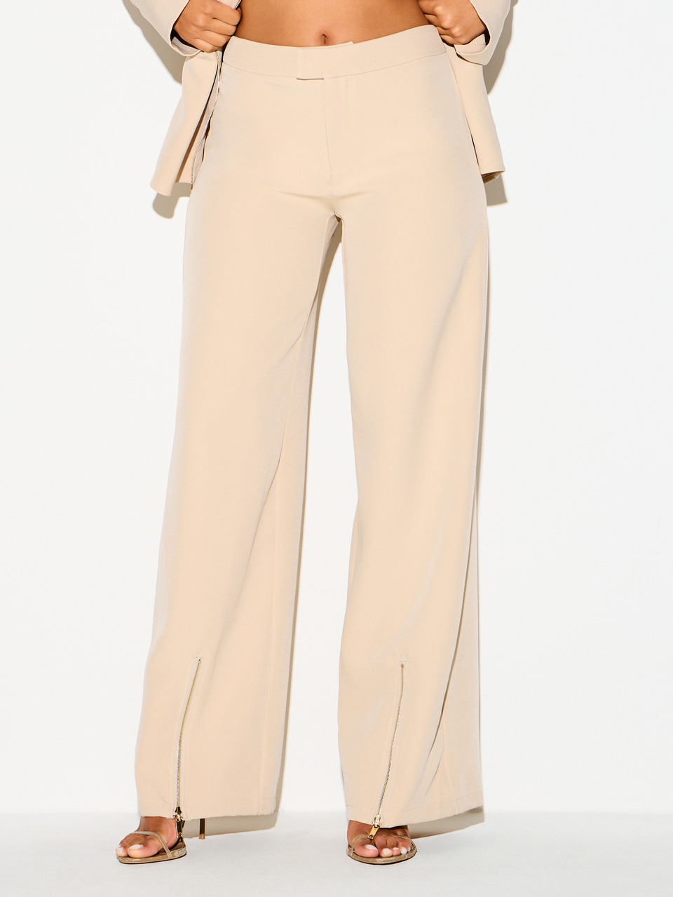 KIZN Wide Leg Dress Pants With Zip Split Hem