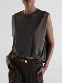 KSTM Oversized Sleeveless Crew Neck Crop Tank Top Boxy Fit Solid Casual Everyday Essential Summer Wardrobe Staple - Grey - View 1
