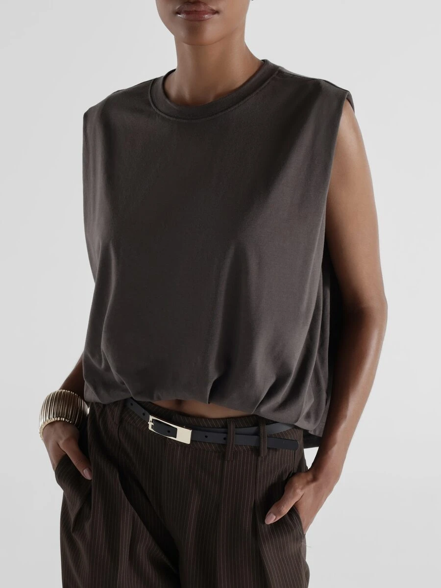 KSTM Oversized Sleeveless Crew Neck Crop Tank Top Boxy Fit Solid Casual Everyday Essential Summer Wardrobe Staple - Grey - View 1